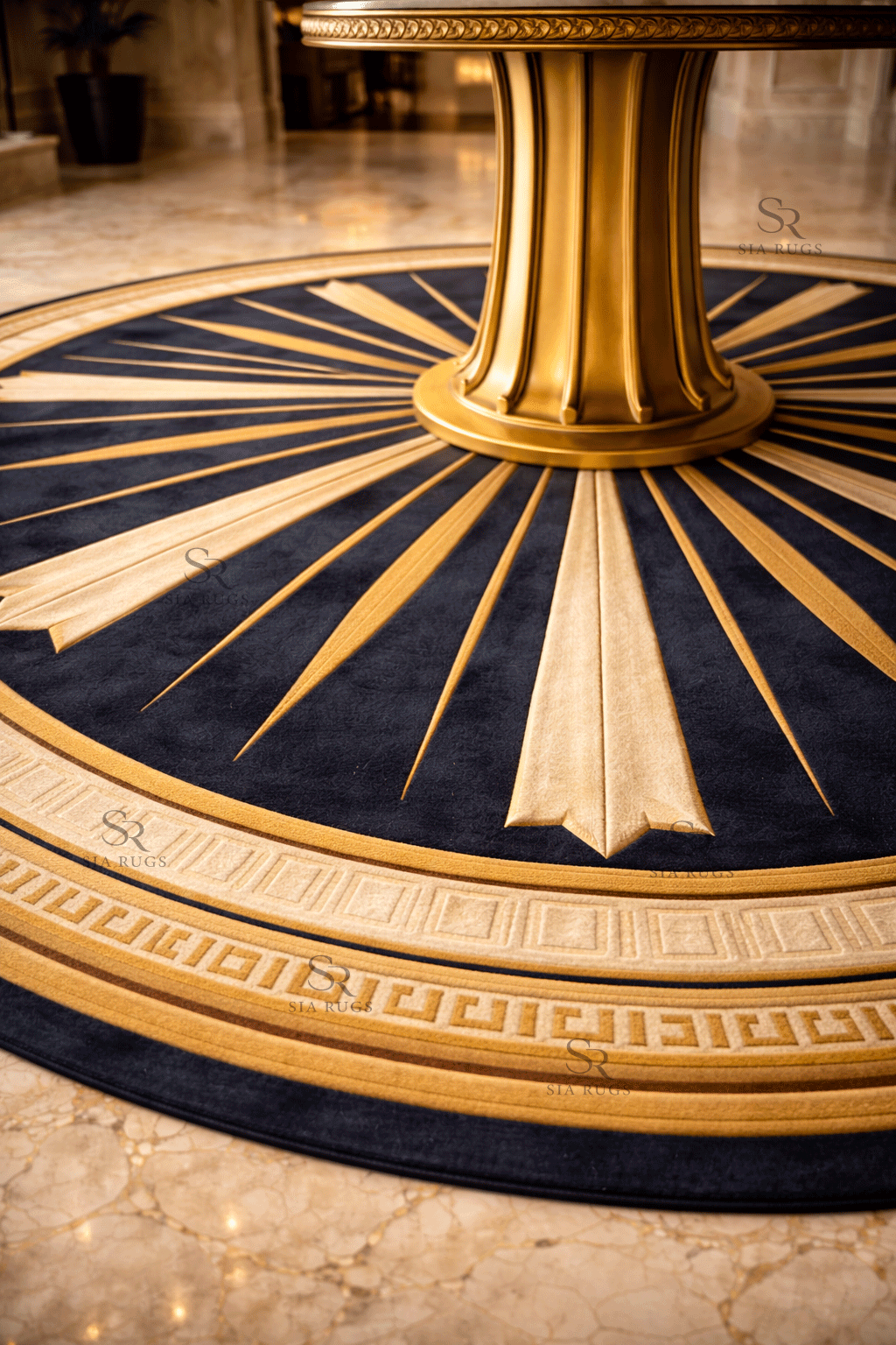 Art Deco Sunburst Hand Tufted Round Carpet - Image 5