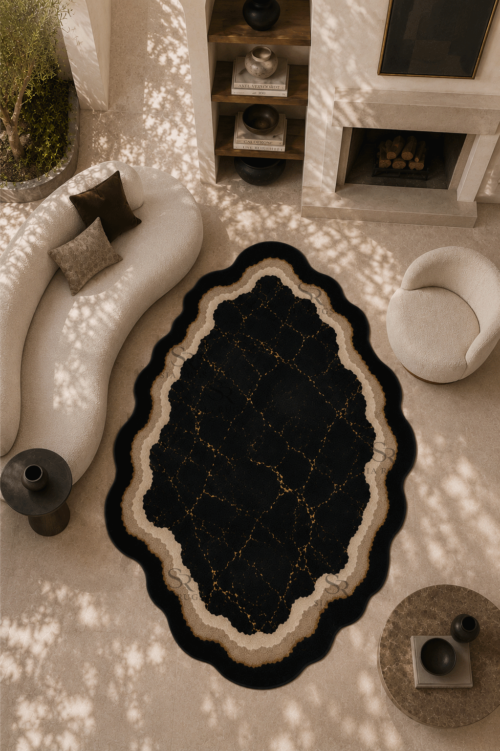 Black Agate Marble Veins Hand Tufted Carpet - Image 4