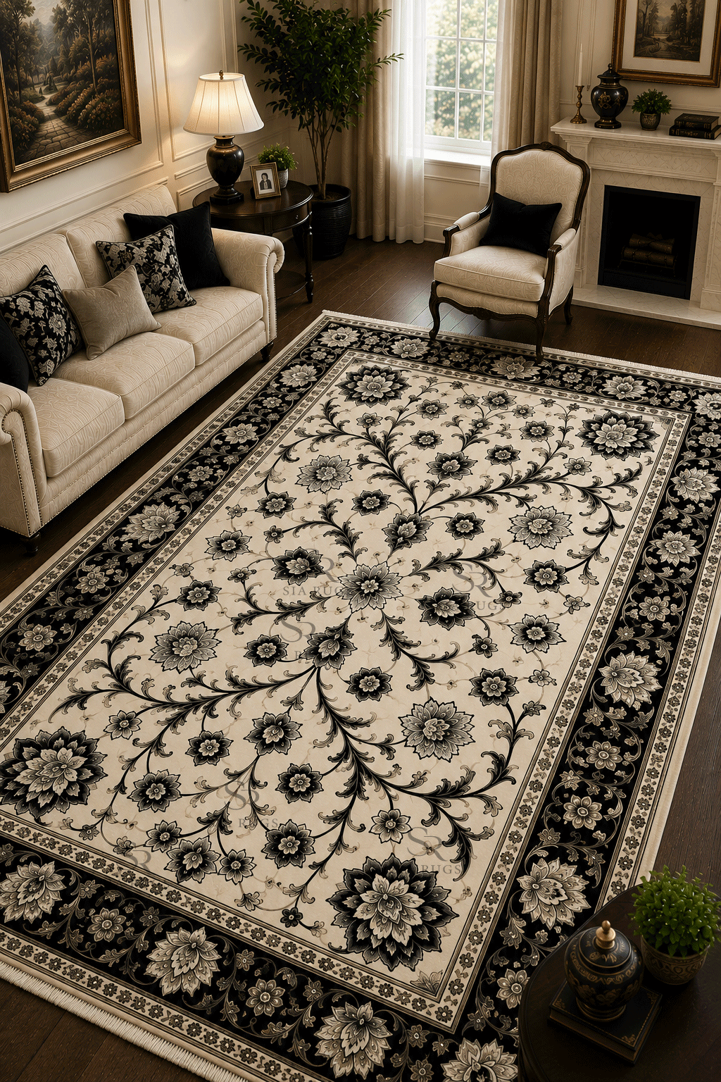 black-ivory-floral-wool-silk-rug (4)