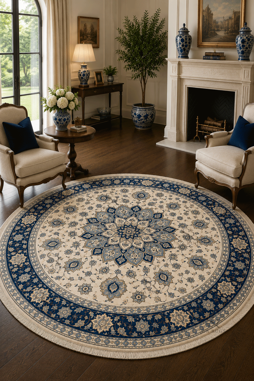 round-nain-blue-medallion-hand-knotted-carpet (1)