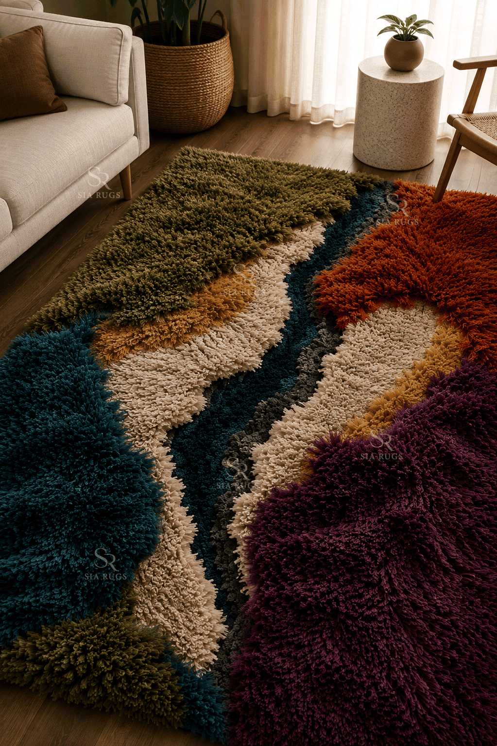 Chromatic Canyon Handloom Sculptural Shaggy Carpet (1)