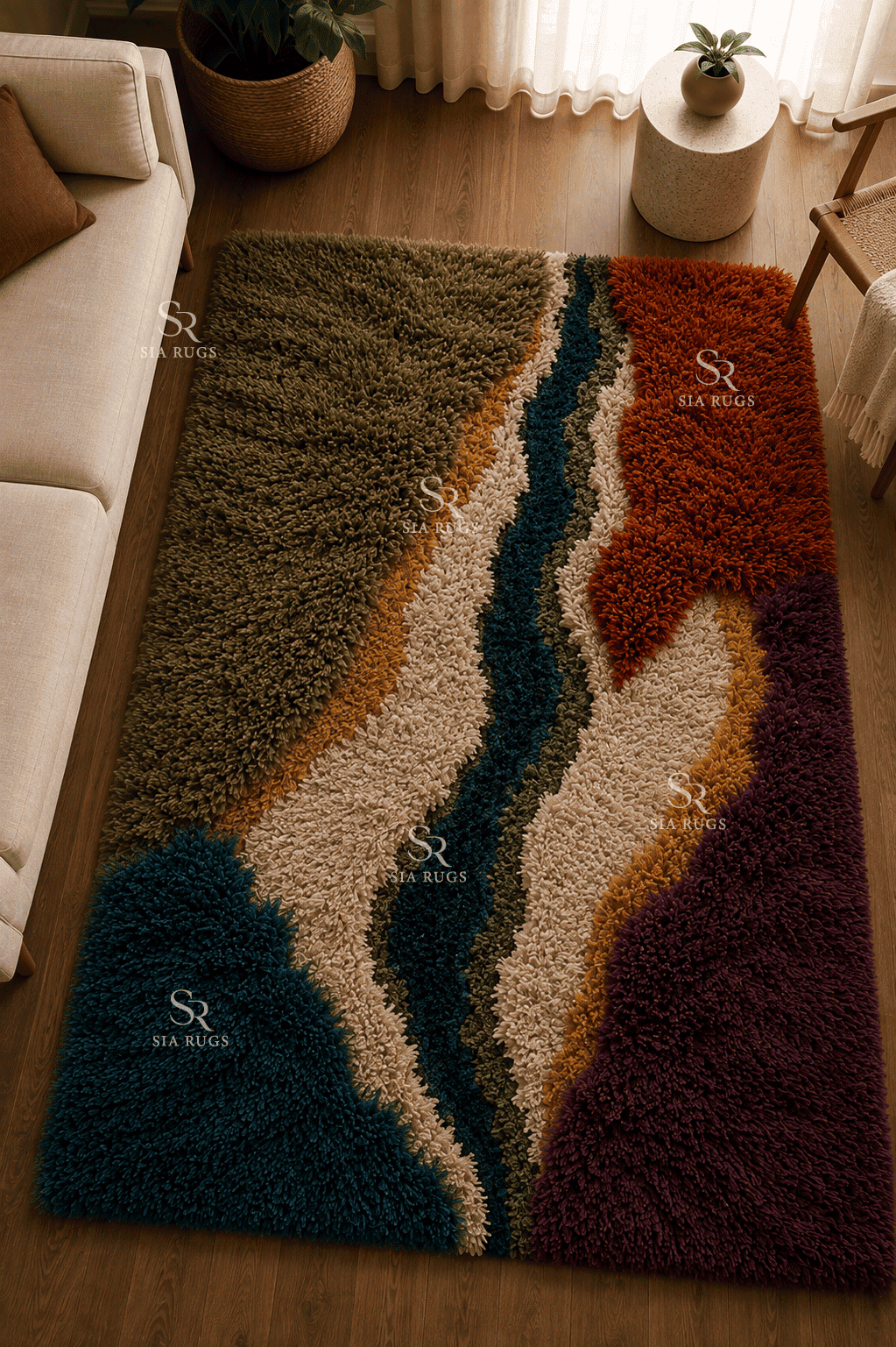 Chromatic Canyon Handloom Sculptural Shaggy Carpet (4)