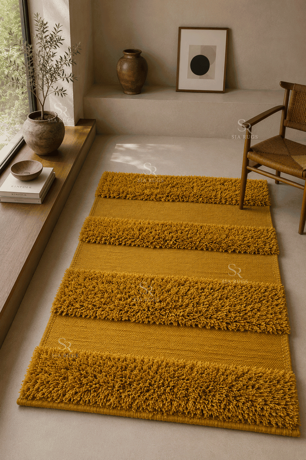 Golden Terraces Mustard Gold Sculptural Shag Carpet (1)