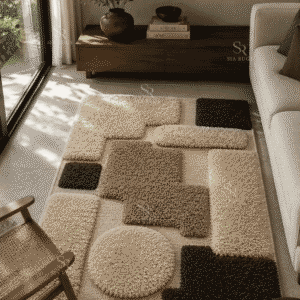 Neutral Blocks Ivory Taupe & Brown Sculptural Shag Carpet (3)