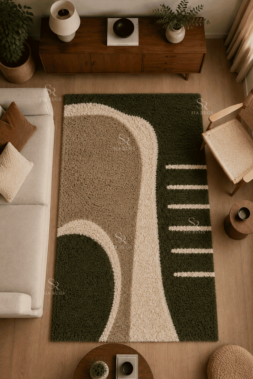 Olive Arch Harmony Handloom Sculptural Shag Rug (1)