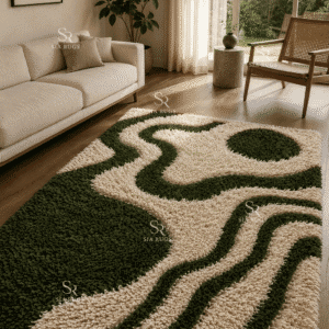 Olive Flow Handloom Sculptural Shaggy Carpet (1)