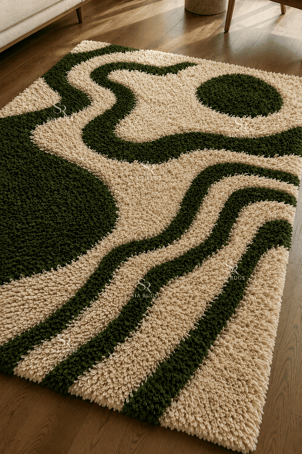 Olive Flow Handloom Sculptural Shaggy Carpet (3)