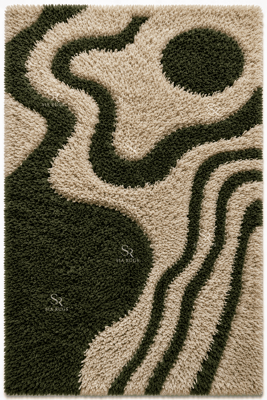 Olive Flow Handloom Sculptural Shaggy Carpet (4)