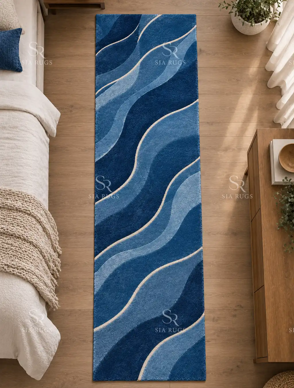 Blue River Flow Hand Tufted Hallway & Bedroom Runner Rug (2)