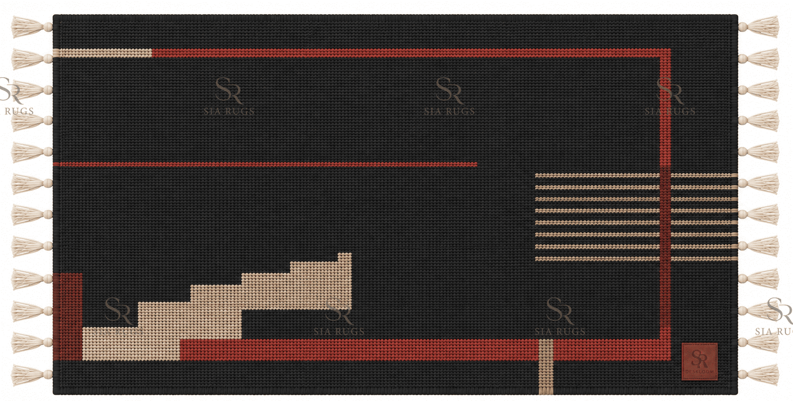 Black Architectural Grid Handwoven 100 Count Fine Lincoln Wool Desk Mat - Image 4